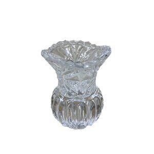 Vtg Crystal Clear Diamond Cut Miniature 2.5" Bud Vase Sawtooth Edge
